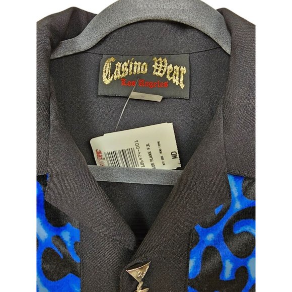 Classic Casino Wear Velour Blue Flame Martini Glass Button Rockabilly Shirt *NEW - Picture 5 of 10